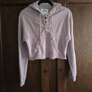 Hollister Lilac Lace Up Crop Hoodie
